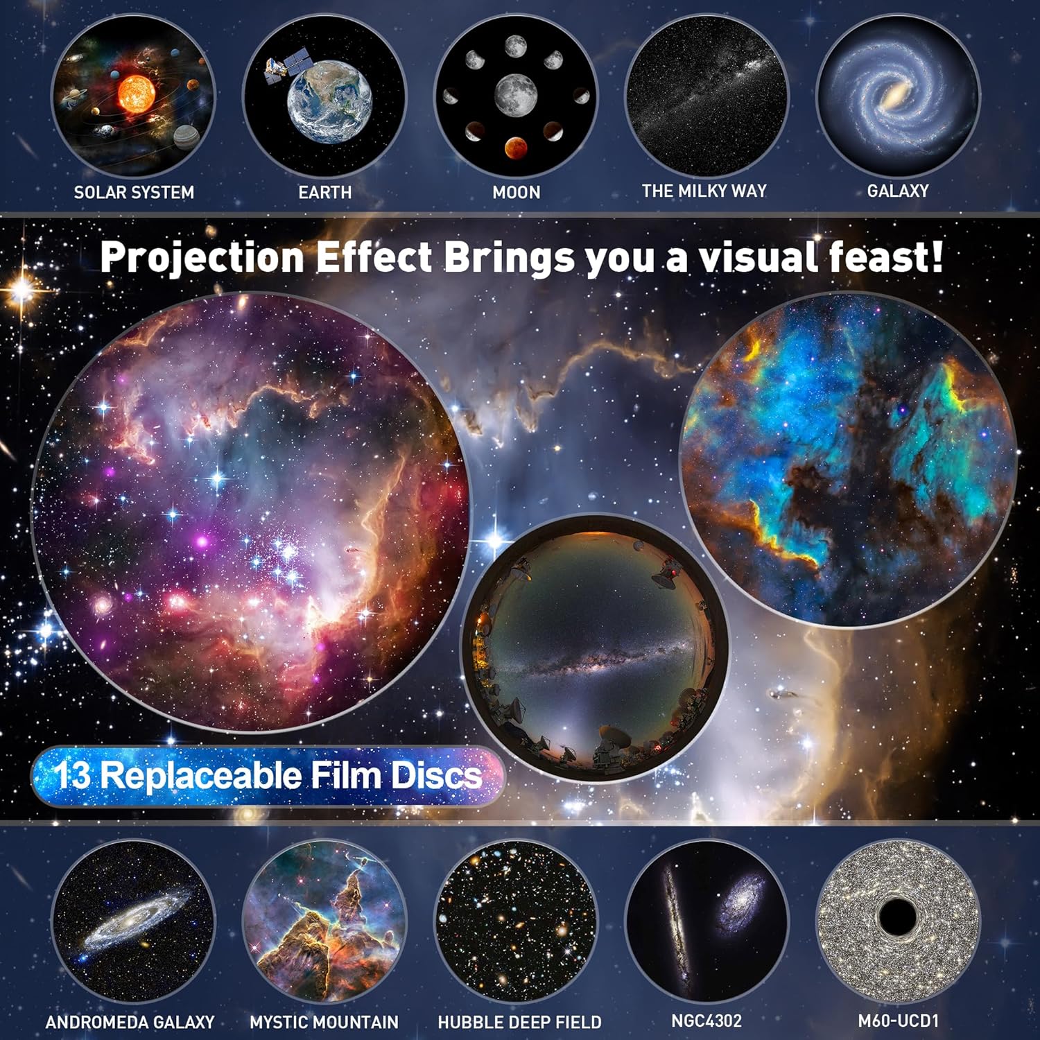 13 in 1 Planetarium Star Projector,  Realistic Galaxy Light Projector with 12 Planet Discs, Starry Sky Night Light Projector Lamp, Moon Night Light for Kids Adults Ceiling Bedroom Living Room