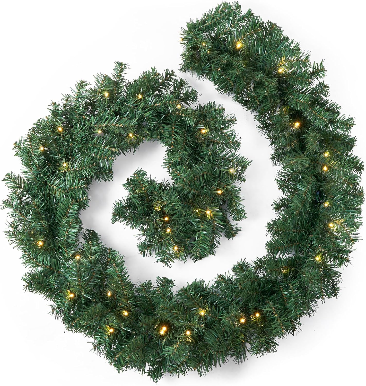 2.7M LED Pre-Lit Christmas Garland Decorations, 9FT Green Garland Illuminated with 30 Warm LED Lights, Garland Artificial Greenery Holiday Decor for Indoor Outdoor