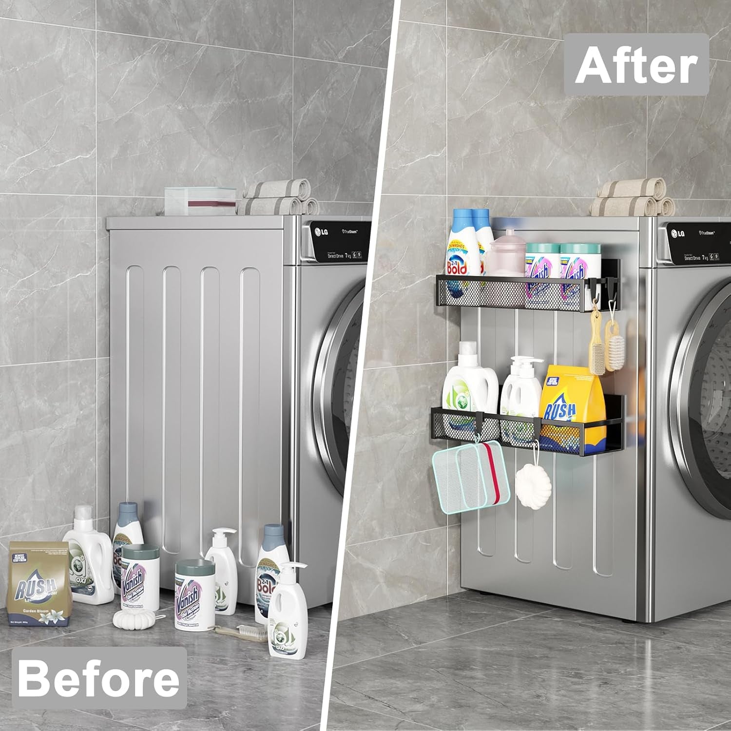  magnetic Spice Rack for Refrigerator - 2 Pack Magnetic Shelf with Moveable Hooks for Ultimate Kitchen Organization!