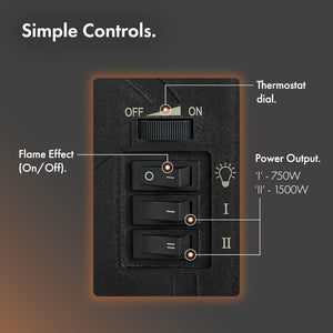 Electric Stove Heater 1500W – Electric Fireplace – Indoor Log/Wood Burner Effect, Freestanding Fire, Portable, LED Flame, 2 Heat Settings, Adjustable Thermostat, Black – H45 X W41 X D24Cm