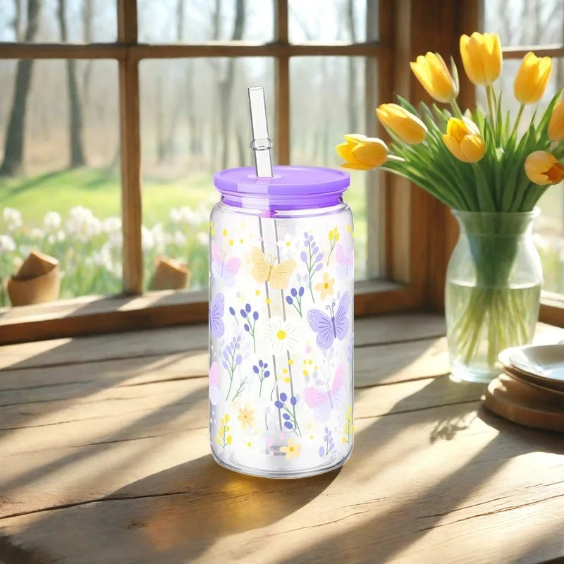 16Oz Cute Bow Plastic Cup with Lid Bow Cherry Graffiti Pattern Water Bottle for Kitchen Coffee Straw Cups Beverage Juice Cups ﻿