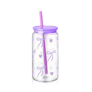 16Oz Cute Bow Plastic Cup with Lid Bow Cherry Graffiti Pattern Water Bottle for Kitchen Coffee Straw Cups Beverage Juice Cups ﻿