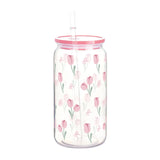 16Oz Cute Bow Plastic Cup with Lid Bow Cherry Graffiti Pattern Water Bottle for Kitchen Coffee Straw Cups Beverage Juice Cups ﻿