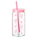 16Oz Cute Bow Plastic Cup with Lid Bow Cherry Graffiti Pattern Water Bottle for Kitchen Coffee Straw Cups Beverage Juice Cups ﻿