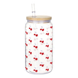 16Oz Cute Bow Plastic Cup with Lid Bow Cherry Graffiti Pattern Water Bottle for Kitchen Coffee Straw Cups Beverage Juice Cups ﻿