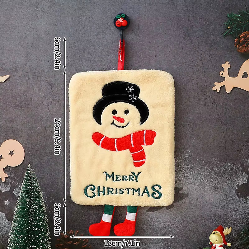 2026 Xmas Santa Claus Snowman Shape Towels Merry Christmas Hand Towel Thickened Absorbent Kitchen Hanging Towels Wipe Cloth