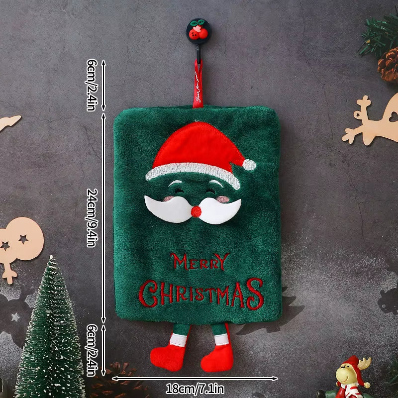 2026 Xmas Santa Claus Snowman Shape Towels Merry Christmas Hand Towel Thickened Absorbent Kitchen Hanging Towels Wipe Cloth