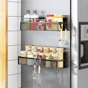  magnetic Spice Rack for Refrigerator - 2 Pack Magnetic Shelf with Moveable Hooks for Ultimate Kitchen Organization!