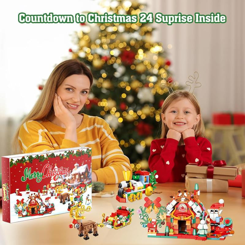 Christmas Advent Calendar 2025 Building Blocks for Kids & Adults - 24 Pack Assembly Puzzles with Christmas Tree, Reindeer Sleigh & Train - High-Quality Materials - Perfect Gift for Block Lovers