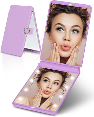 Portable Makeup Compact Mirrors P22, Adjustable Brightness Touch Switch Auto Power off 8 Leds Lighted Mirror 1X & 2X Magnification Gifts for Women Her Teenage Girls Purple, One Size