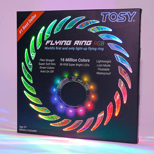 Flying Ring - 16 Million Color RGB or 12 Leds, Super Bright, Lost Mode, Auto Light Up, Camping Essentials for Kids/Teens/Boy/Girl, Safe & Soft, Waterproof, Pool/Beach Games, Lightweight Toy