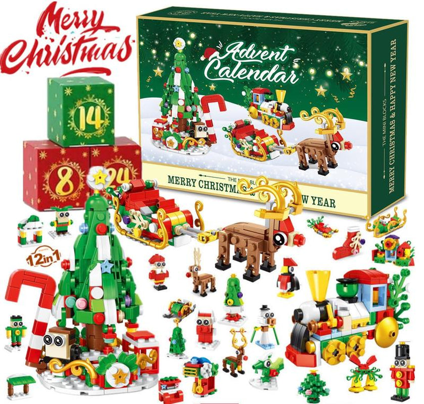 Christmas Advent Calendar 2025 Building Blocks for Kids & Adults - 24 Pack Assembly Puzzles with Christmas Tree, Reindeer Sleigh & Train - High-Quality Materials - Perfect Gift for Block Lovers