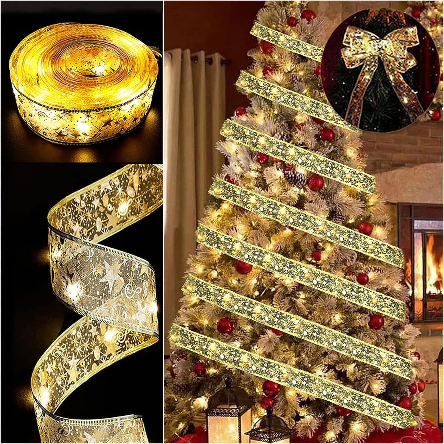 Christmas Tree Lights, 19Ft/6M 60 LED Christmas Tree Ribbon Waterproof Fairy Lights Christmas Decorations Curtain Lights Hanging Fairy Lights for Bedroom Wall Garden Patio Christmas Tree Decorations