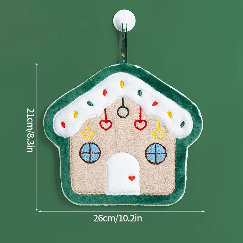 2026 Xmas Santa Claus Snowman Shape Towels Merry Christmas Hand Towel Thickened Absorbent Kitchen Hanging Towels Wipe Cloth