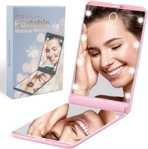 Portable Makeup Compact Mirrors P22, Adjustable Brightness Touch Switch Auto Power off 8 Leds Lighted Mirror 1X & 2X Magnification Gifts for Women Her Teenage Girls Purple, One Size