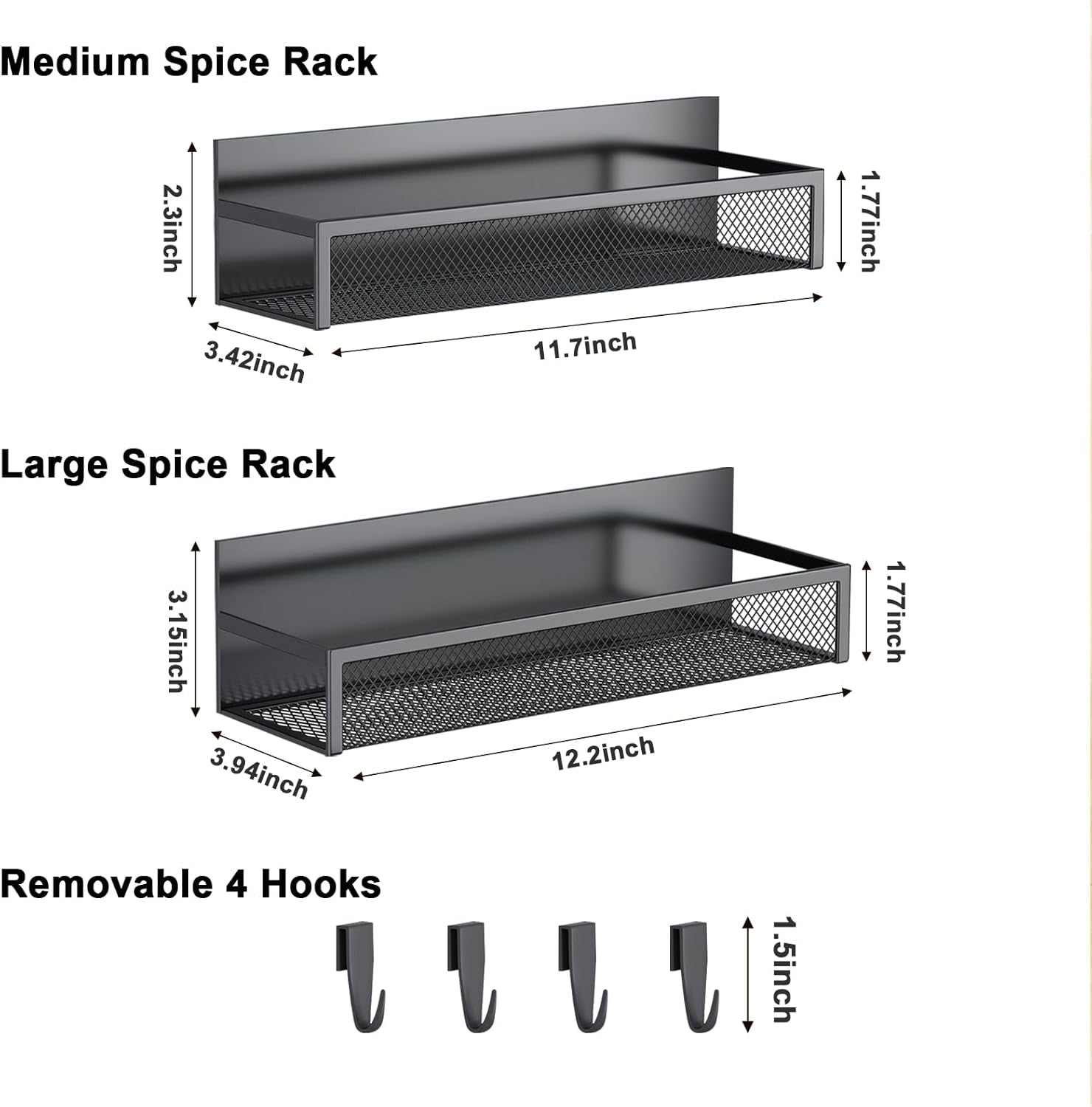  magnetic Spice Rack for Refrigerator - 2 Pack Magnetic Shelf with Moveable Hooks for Ultimate Kitchen Organization!