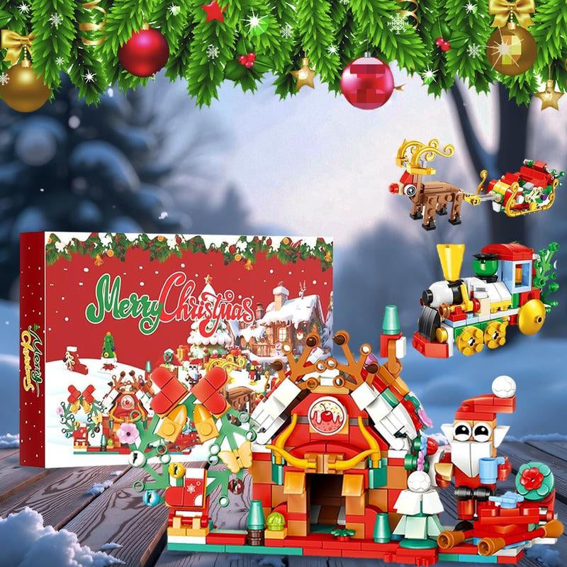 Christmas Advent Calendar 2025 Building Blocks for Kids & Adults - 24 Pack Assembly Puzzles with Christmas Tree, Reindeer Sleigh & Train - High-Quality Materials - Perfect Gift for Block Lovers