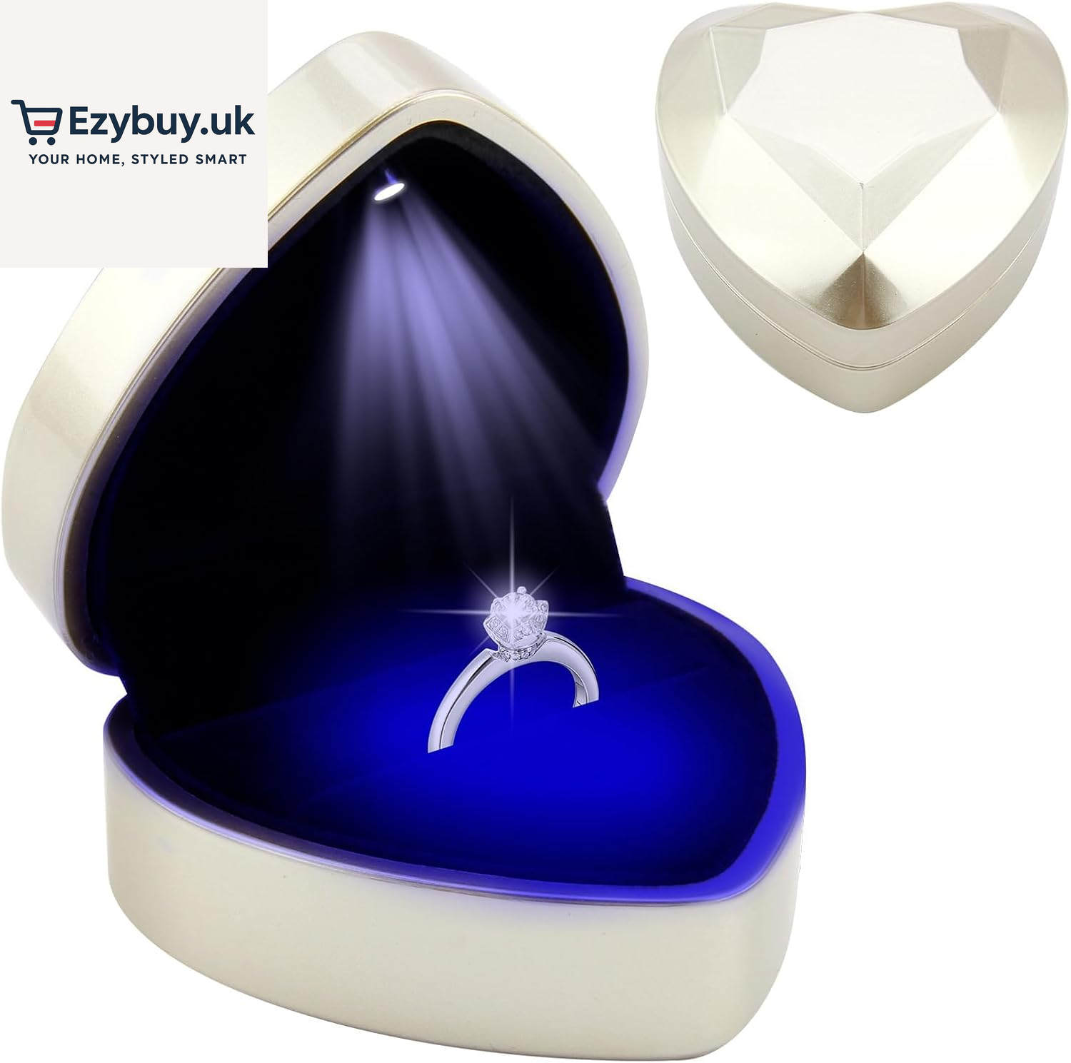 Ring Box with LED Light, Heart Shape Jewellery Gift Box Auto Lighted up Ring Boxes for Jewellery Earring Case Diamond Luxury Storage Display Holder for Engagement Proposal Wedding New Year (Red)