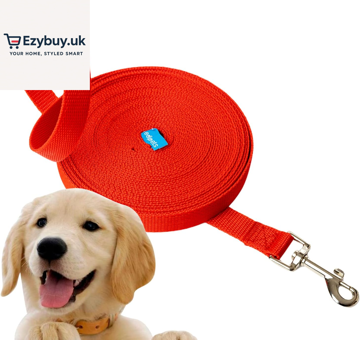 , Training Lead for Dogs, Dog Lead, Strong Tape, 1.5M / 3M / 5M / 10M / 15M Long, Nylon, for Puppy, Small, Medium and Large Dogs, Red, Black or Blue (3 M, Black)