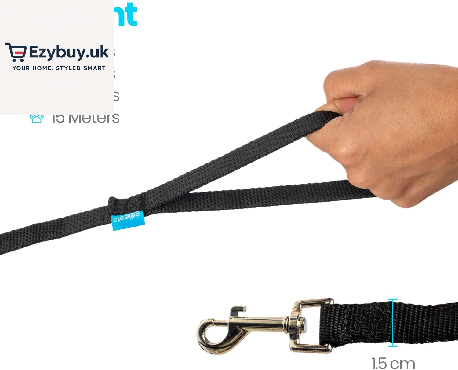 , Training Lead for Dogs, Dog Lead, Strong Tape, 1.5M / 3M / 5M / 10M / 15M Long, Nylon, for Puppy, Small, Medium and Large Dogs, Red, Black or Blue (3 M, Black)