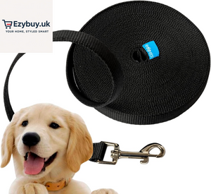 , Training Lead for Dogs, Dog Lead, Strong Tape, 1.5M / 3M / 5M / 10M / 15M Long, Nylon, for Puppy, Small, Medium and Large Dogs, Red, Black or Blue (3 M, Black)