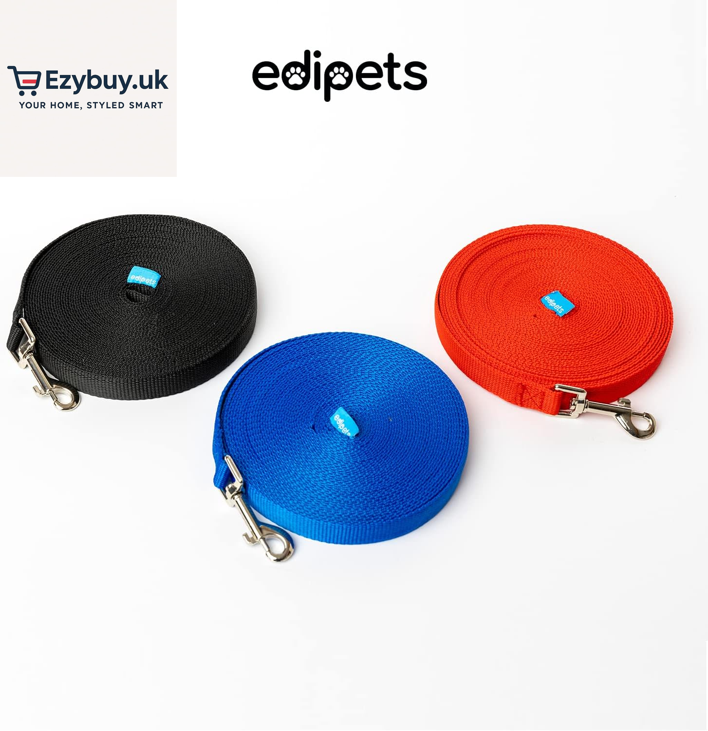 , Training Lead for Dogs, Dog Lead, Strong Tape, 1.5M / 3M / 5M / 10M / 15M Long, Nylon, for Puppy, Small, Medium and Large Dogs, Red, Black or Blue (3 M, Black)