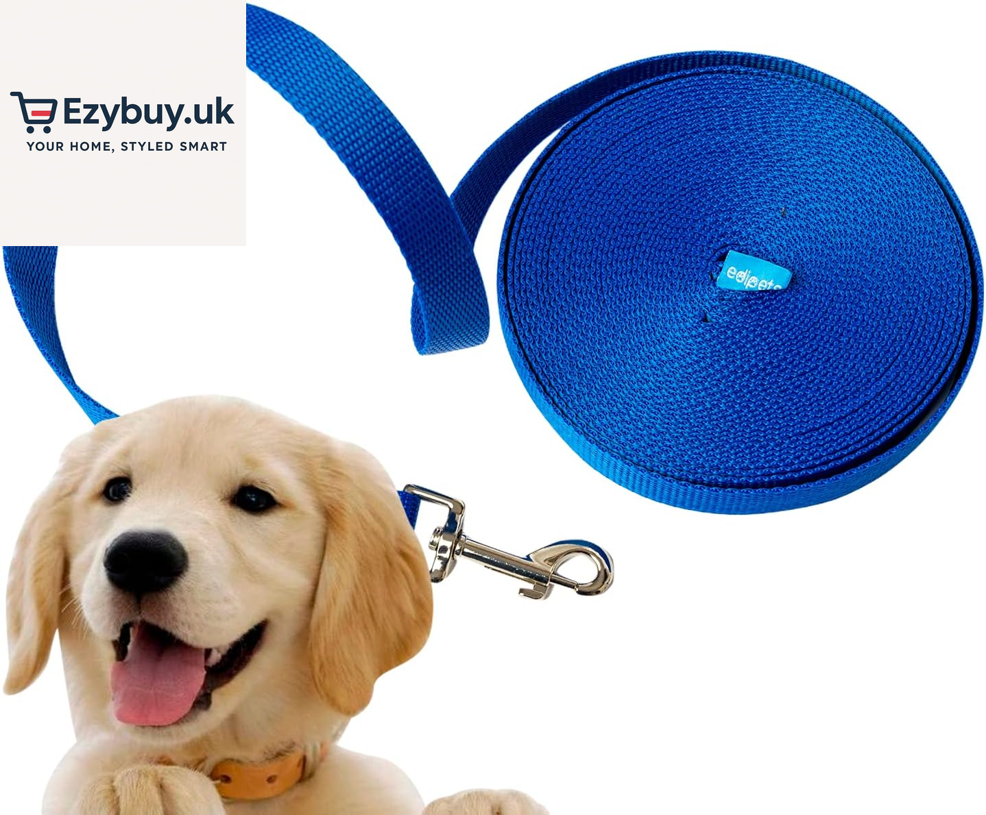 , Training Lead for Dogs, Dog Lead, Strong Tape, 1.5M / 3M / 5M / 10M / 15M Long, Nylon, for Puppy, Small, Medium and Large Dogs, Red, Black or Blue (3 M, Black)