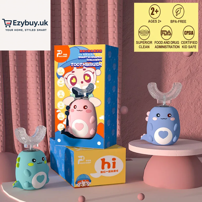 Children U-Shaped Electric Toothbrush 360 Degrees Smart Cartoon Kids Silicone Toothbrush Automatic Rechargeable Sonic Toothbrush